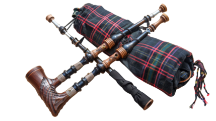  Enchanted Melodies Bagpipe Adorned in Green and Black Plaid on White or PNG.png