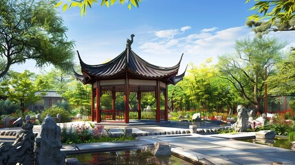 Naklejka premium Fantasy landscape Art print Ancient chinese