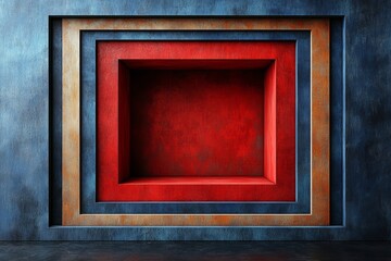 Abstract Red Blue And Orange Recessed Square Wall Art