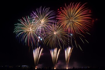 Vibrant Fireworks Display Illuminating Night Sky