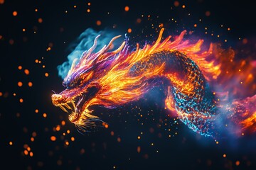 Naklejka premium Fiery Dragon Emerging From Glowing Embers