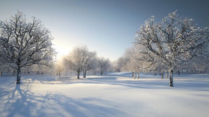 Obraz premium Snowy Winter Landscape Sunrise over Frost Covered Trees