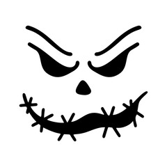 Spooky black silhouette of a Jack-O'-Lantern face, perfect for Halloween projects and designs, vector format