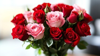 Obraz premium Picture of red and pink rose petals blooming , beautiful flower and authentic fragrance for wedding or valentine colorful bouquet, selective focus.