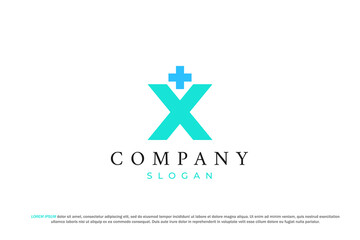 letter x with plus hospital symbol on top modern minimalist logo