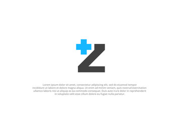letter z with plus hospital symbol modern logo