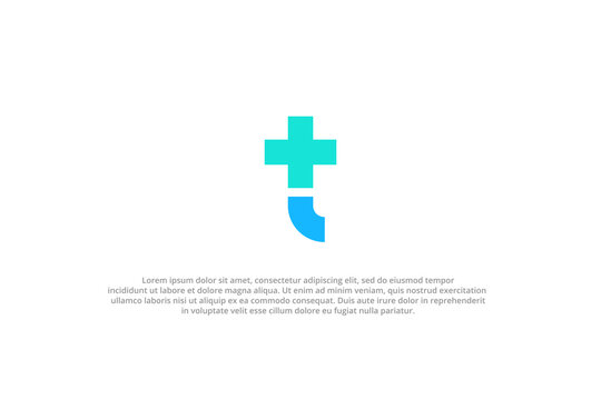 lowercase letter t with plus hospital symbol modern minimalist logo