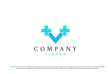 letter v with double plus hospital symbol logo