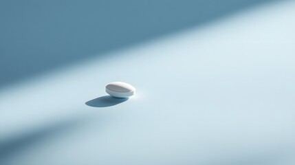 Single White Pill on Light Blue Background