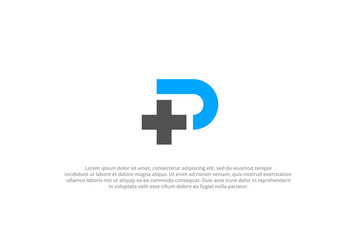 letter p plus icon or hospital medical modern logo