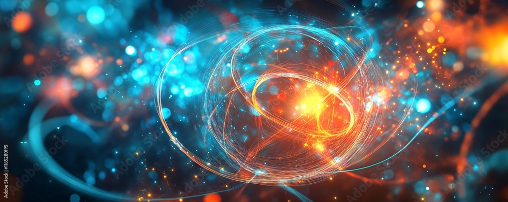 Poster swirling energy emitting light and bokeh effect: abstract background