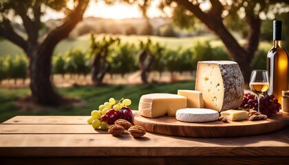 Cozy Cheese Tasting Backdrop with Wooden Board and Gourmet Elements