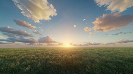 Obraz premium Serene Sunset Over Golden Wheat Field Peaceful Landscape Photography