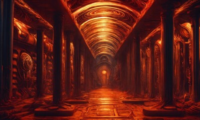 Obraz premium dystopian futuristic corridor with ornaments