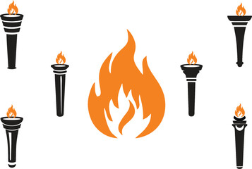 Fire torch icons set. Classical Olympic games sign as symbol of Victory, success or achievement. Editable fire flames vector, EPS 10.