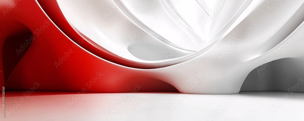 Aufkleber Red and white abstract architectural design with smooth curves