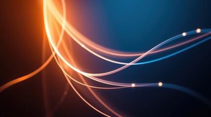 Abstract glowing orange and blue light trails on a dark background