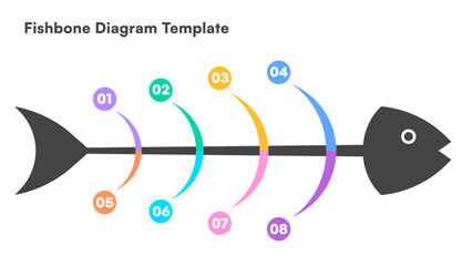 Colorful Fishbone Diagram Template with Eight Causes