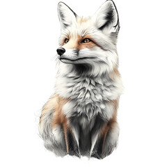 Creative fox sketch drawing isolated on transparent background