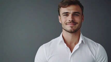 Obraz premium Smiling Young Businessman in Light Shirt with Confidence and Charm