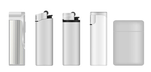 Set illustration of Pocket Gas Lighters with Flame 