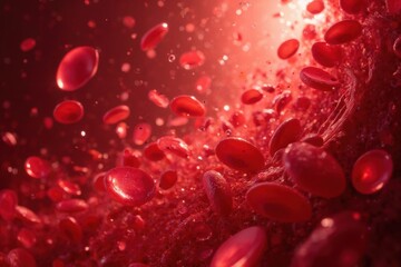 Abstract View of Flowing Red Blood Cells in Motion with Light