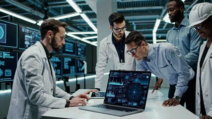 Scientists collaborating on advanced technology projects in a modern research lab setting