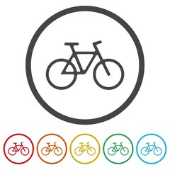 Bike icon. Set icons in color circle buttons