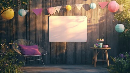 Mockup surrounded by colorful decorations and warm festive charm