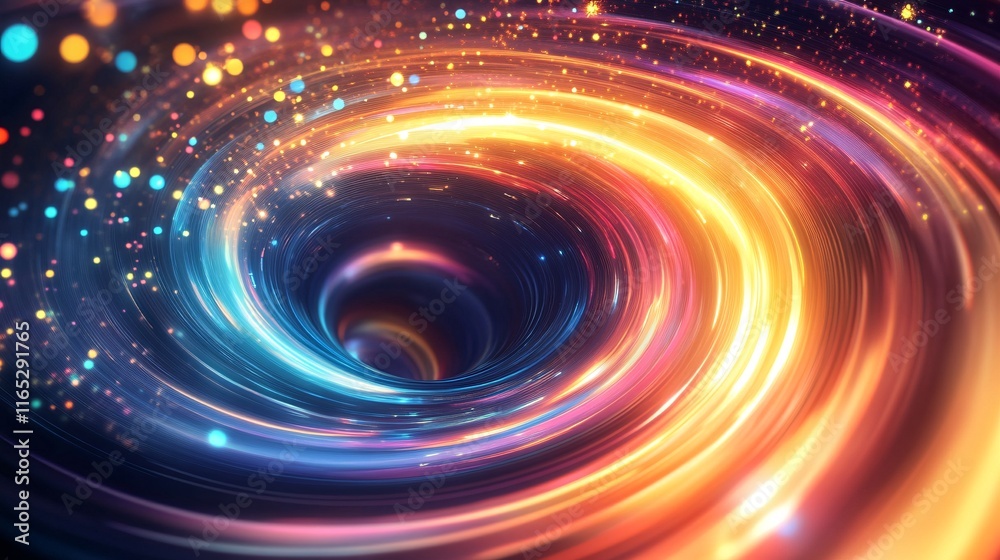 Poster Glowing swirling vortex creating a colorful tunnel in space