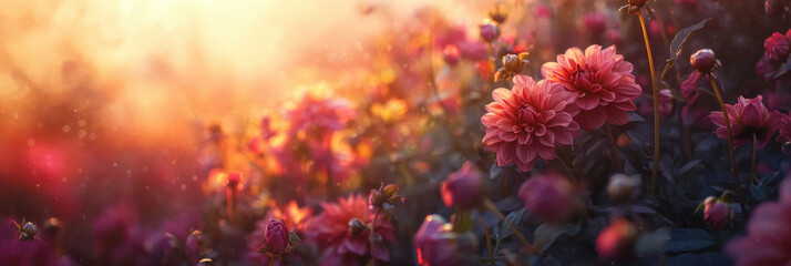 Sunset Glow over Pink Flowers
