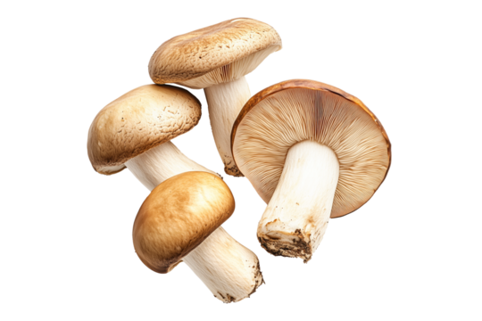 Closeup of Porcini mushroom showing its textured cap and stem isolated on a white background. Concept of fungi and nature