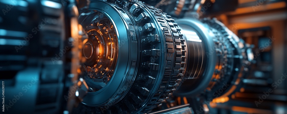 Leinwandbilder futuristic engine rotating with complex gears and mechanisms