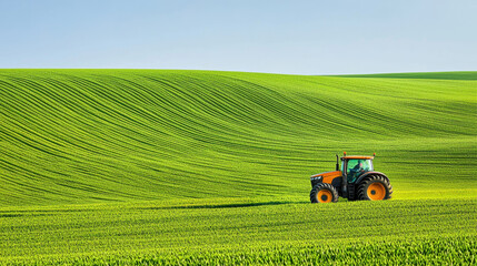 Fototapeta premium Tractor on green field agricultural
