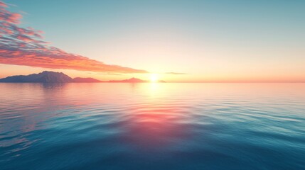 Fototapeta premium Serene Sunset over Calm Ocean Island Landscape Peaceful Waters