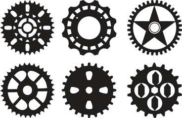 Hand drawn realistic 3d gear and bicycle stars. Industrial profiled wheel with teeth that engages with a chain. Transmission cogwheels and gears for machines on white.