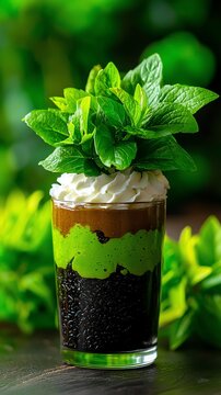 Vietnamese sua chua nep cam, black sticky rice yogurt dessert in a glass jar, Southeast Asian dessert, modern yet authentic