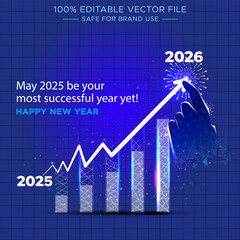 Business goal success wishes greeting card for 2025 new year holiday. Business graph showing growth. © New concept & ideas