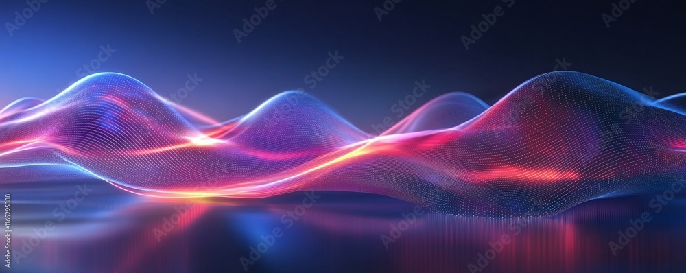 Poster Abstract colorful wave flowing in digital cyberspace