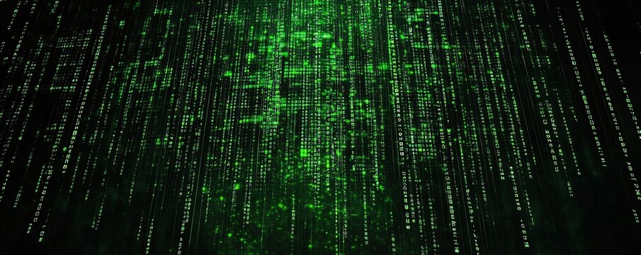 Matrix style binary code falling like digital rain