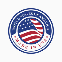 made in usa stamp circle vector design with united states flag element