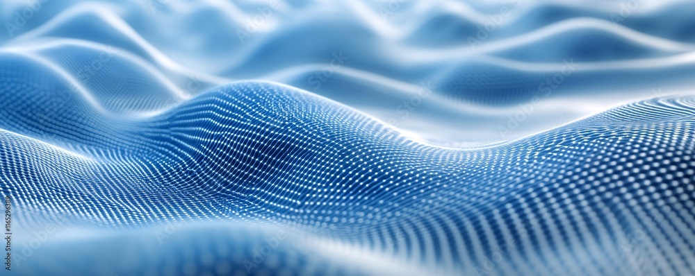 Poster Abstract blue wavy particles background creating digital landscape