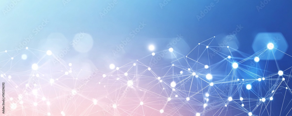 Poster Network mesh connecting points of light, big data visualization