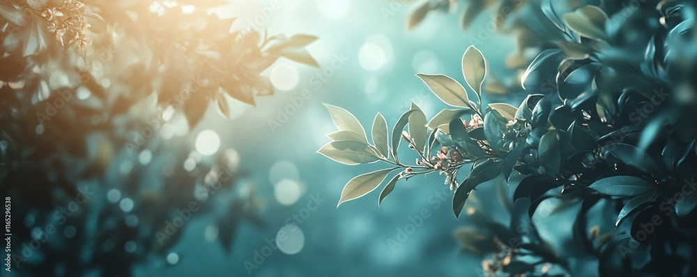 Aufkleber sunlight filtering through lush green foliage creating a serene ambiance