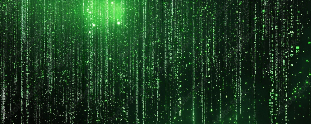 Poster Green matrix effect digital rain falling data stream background