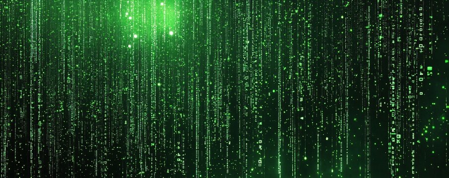 Green matrix effect digital rain falling data stream background