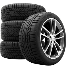 High-quality image of new car tires, perfect for automotive websites, blogs, and marketing materials showcasing tire performance and durability.