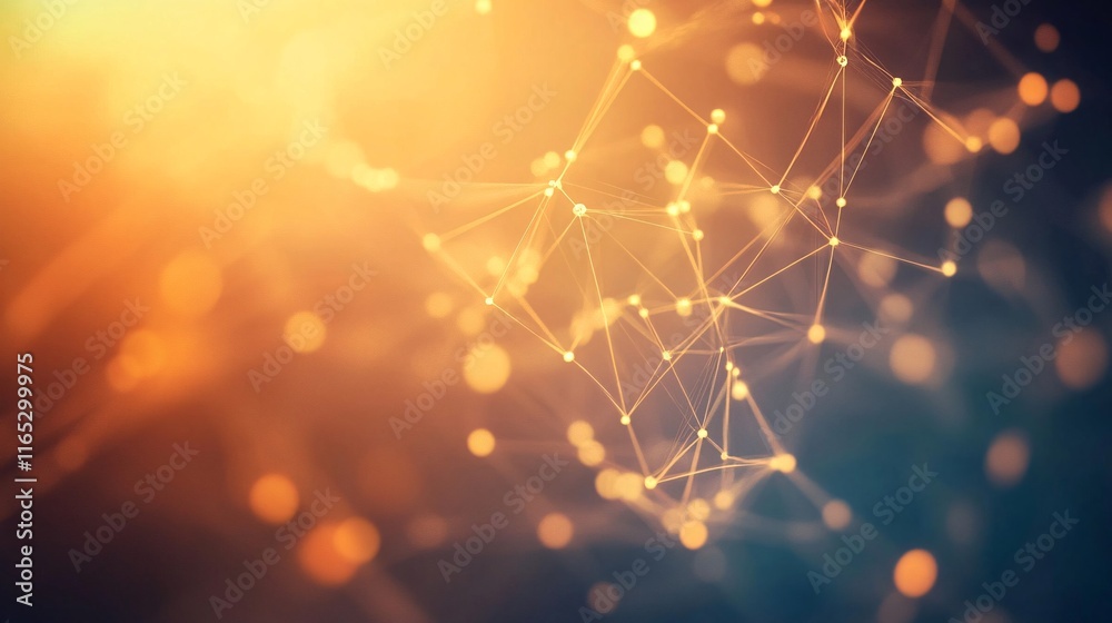 Aufkleber Abstract network lines and nodes connecting with orange flare background