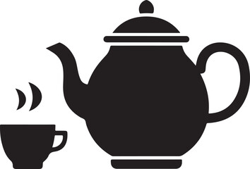 teapot and cups, teapot icon silhouette vector style