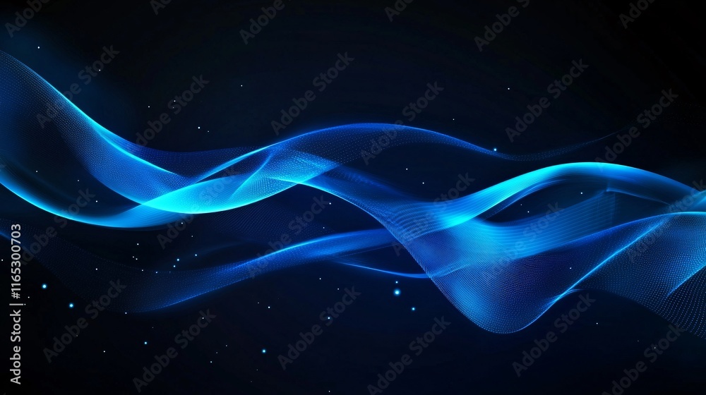 Poster abstract blue particles flowing in cyberspace background